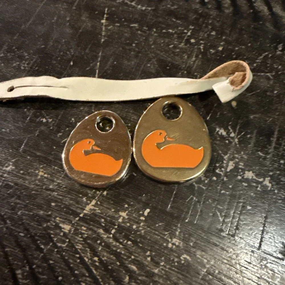 Dooney Bourke Orange Metal Duck Handbag Charm Hang Tag Replacement Set Of Two